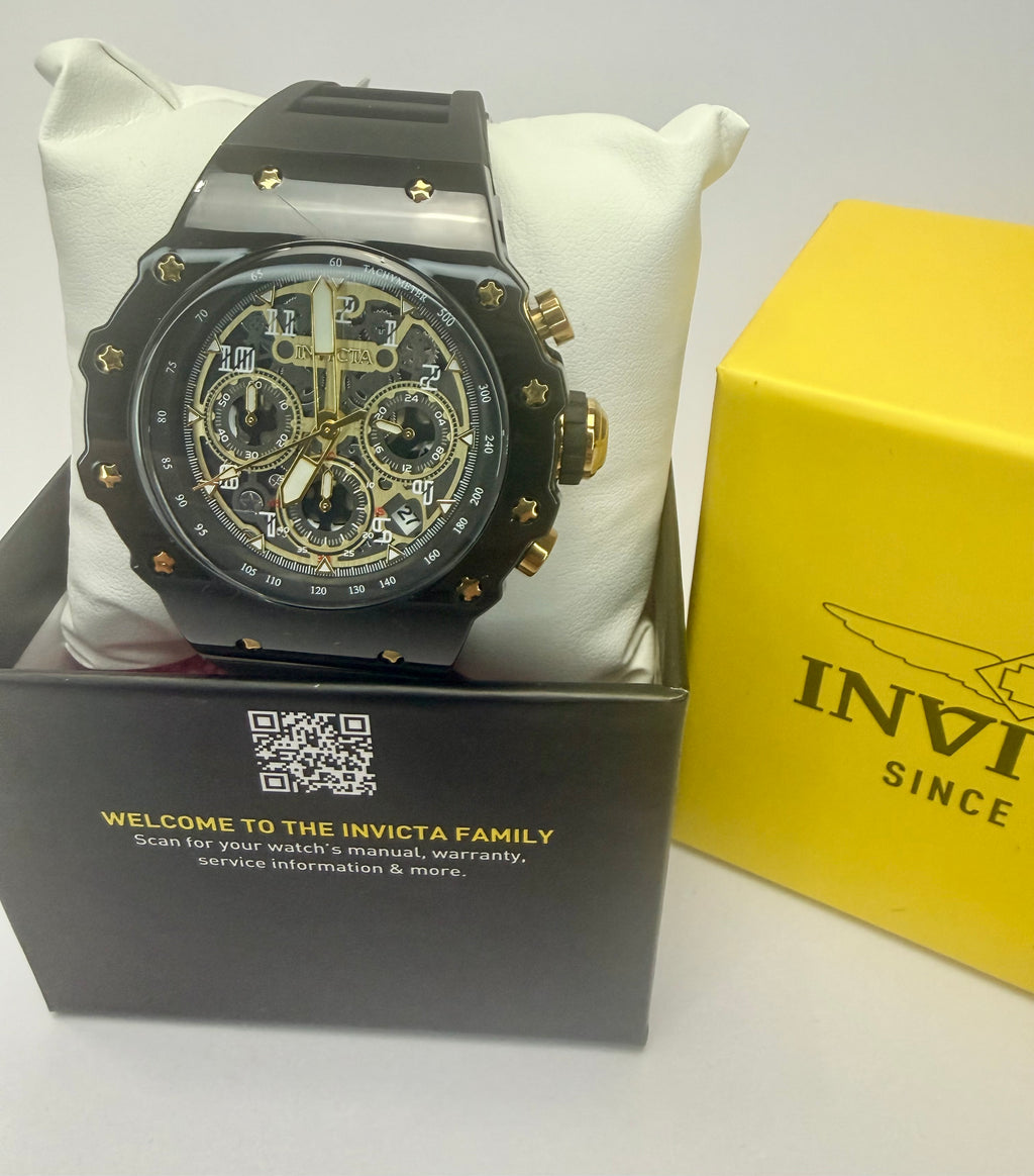 69650 Invicta Racing Vaulthan Black Chronograph Silicone Band 43.5mm