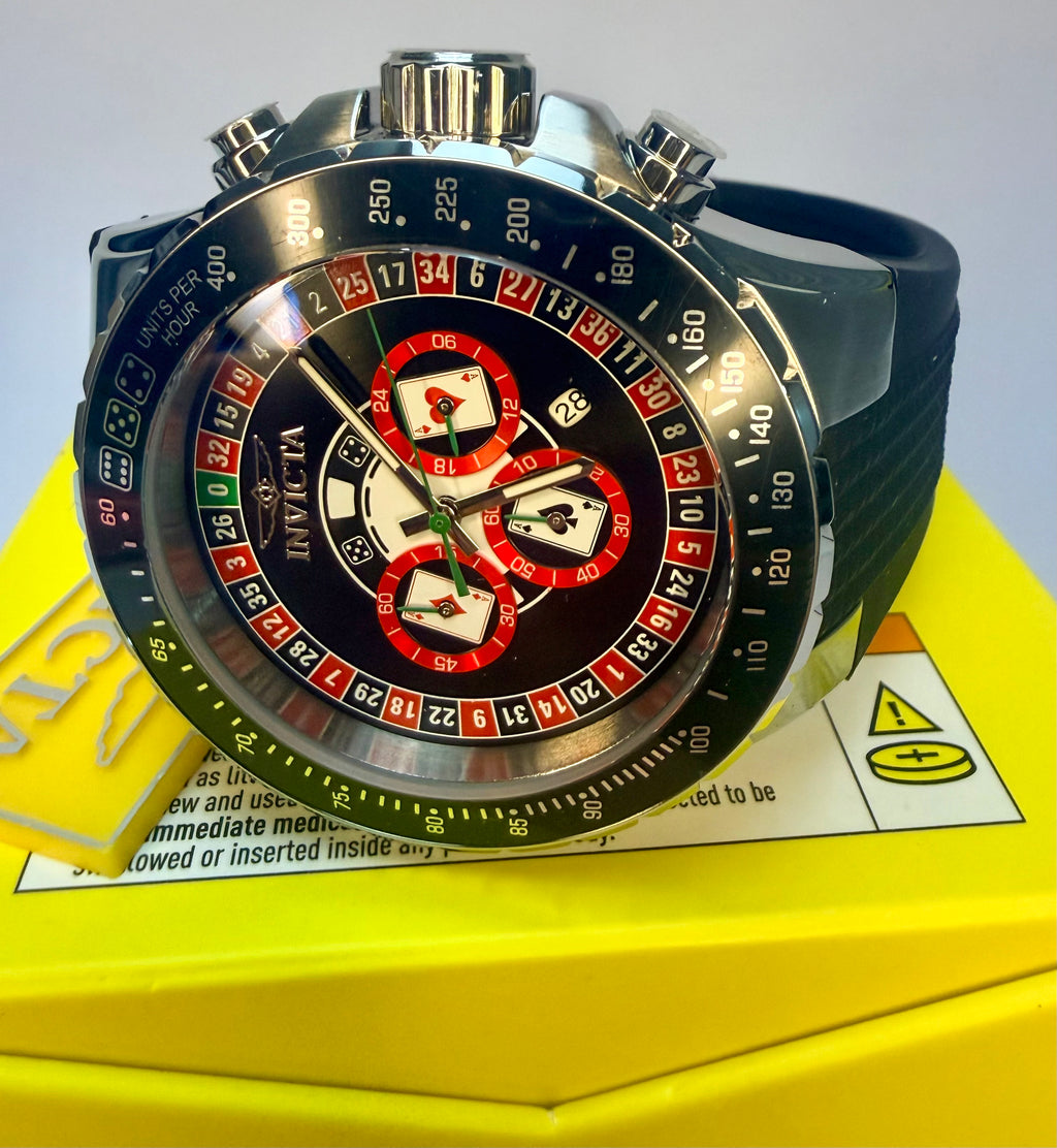 49850 Invicta Aviator Men 50mm Stainless Steel Black Roulette Dial Silicone Strap