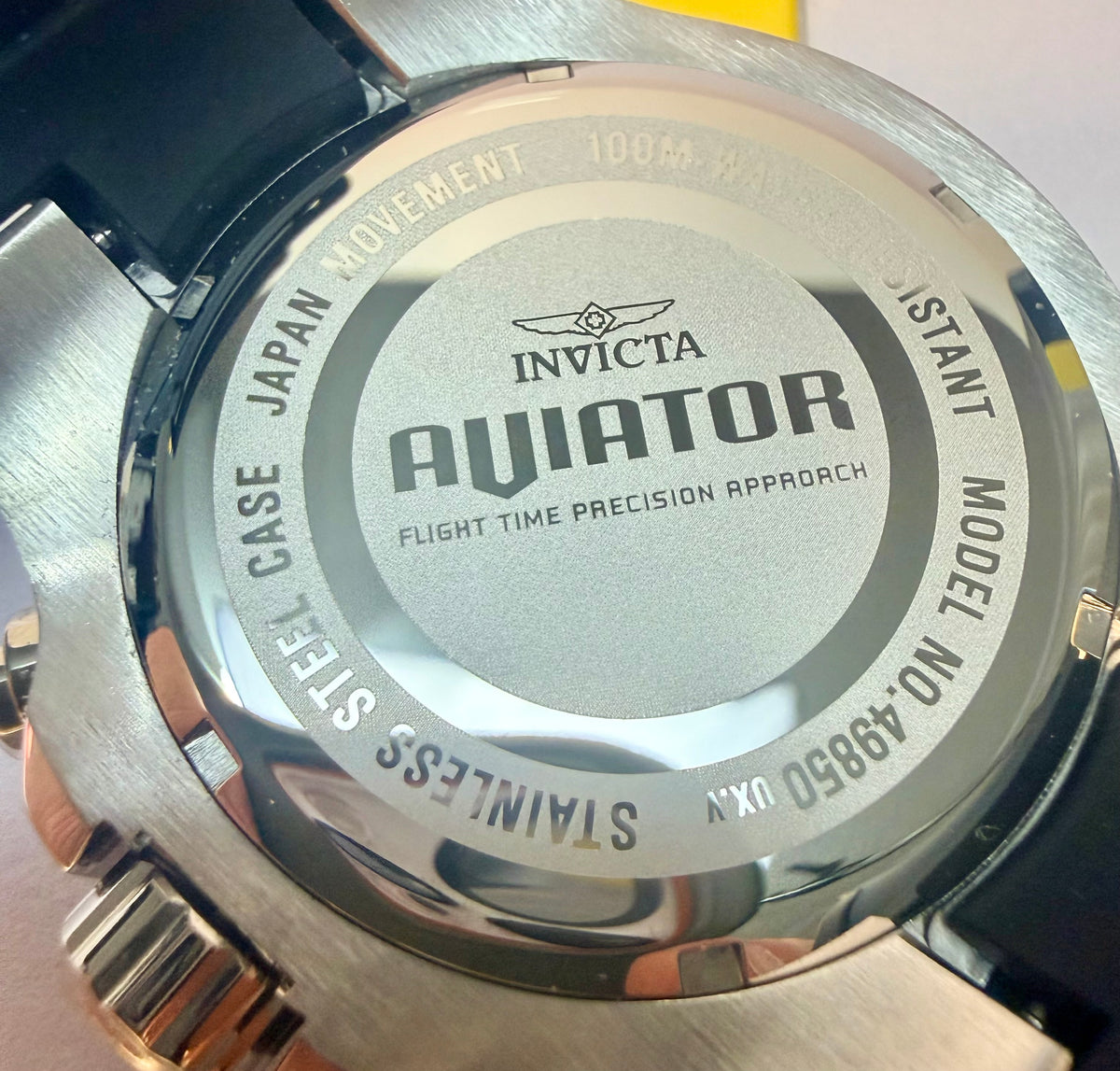 49850 Invicta Aviator Men 50mm Stainless Steel Black Roulette Dial Silicone Strap