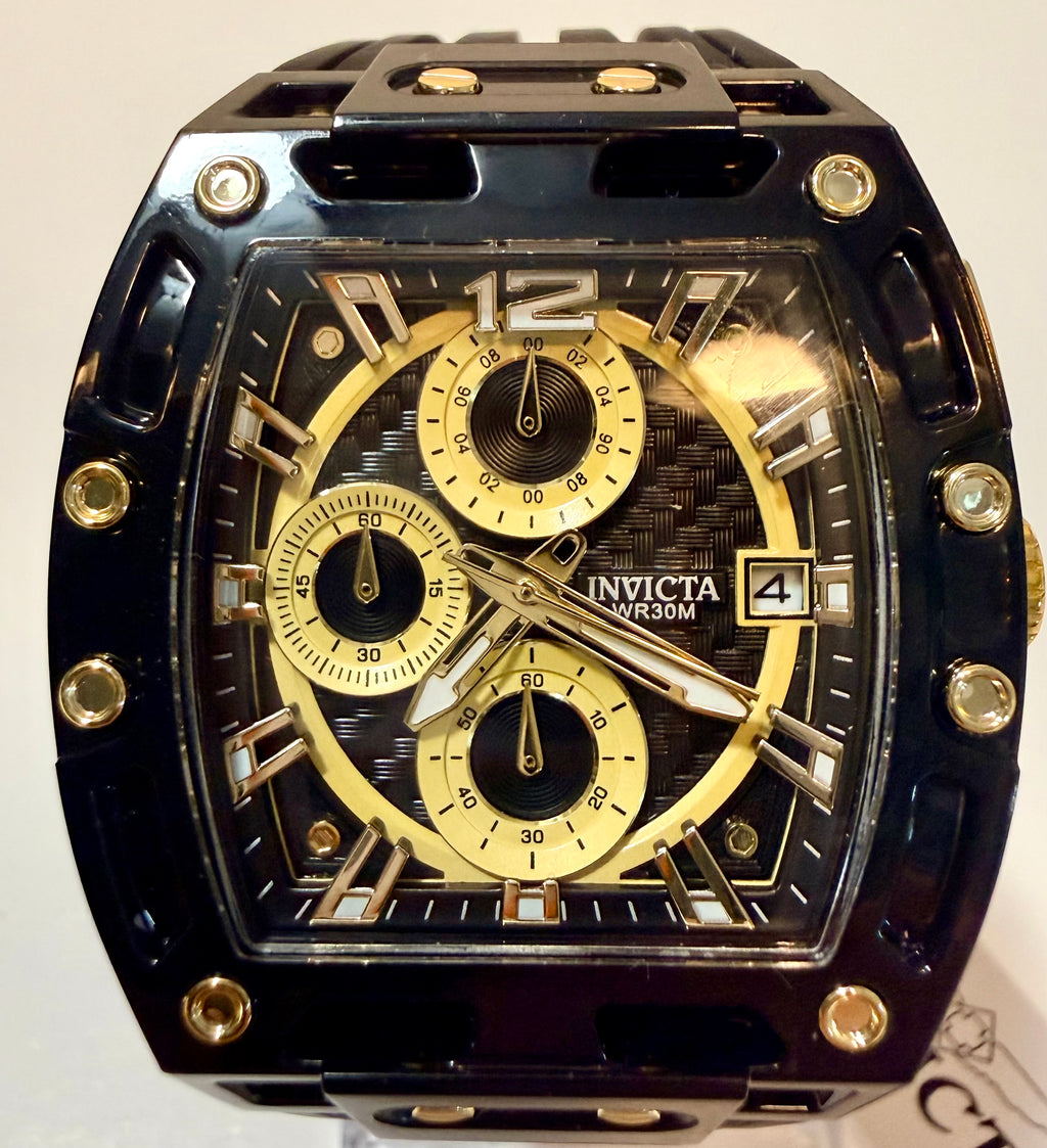 Invicta 70148 S1 Rally 48mm Black and Gold Chronograph Quartz Silicone Strap