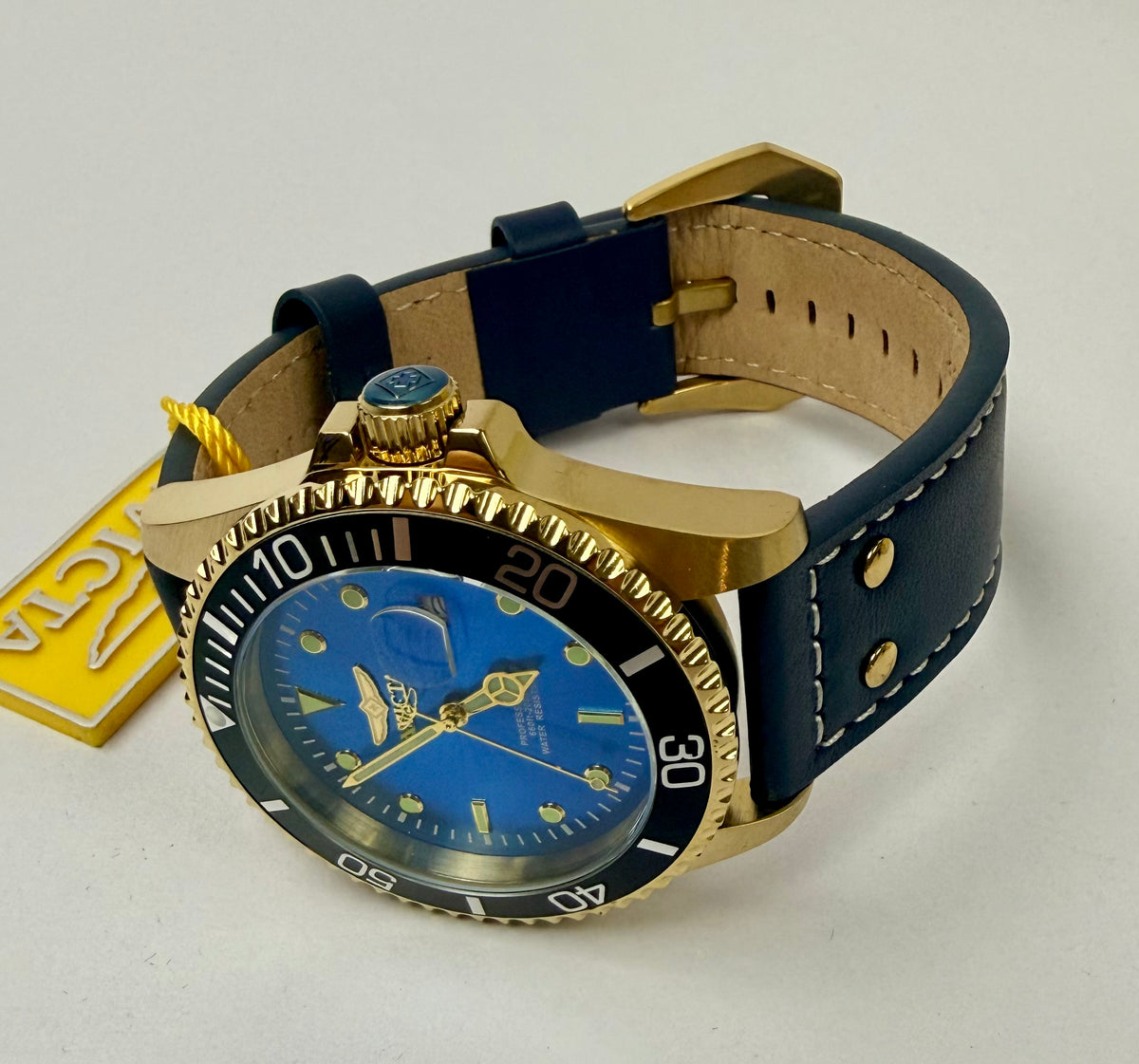 22076 43mm Mens Pro Diver  Blue Dial Watch Leather Strap Special Case
