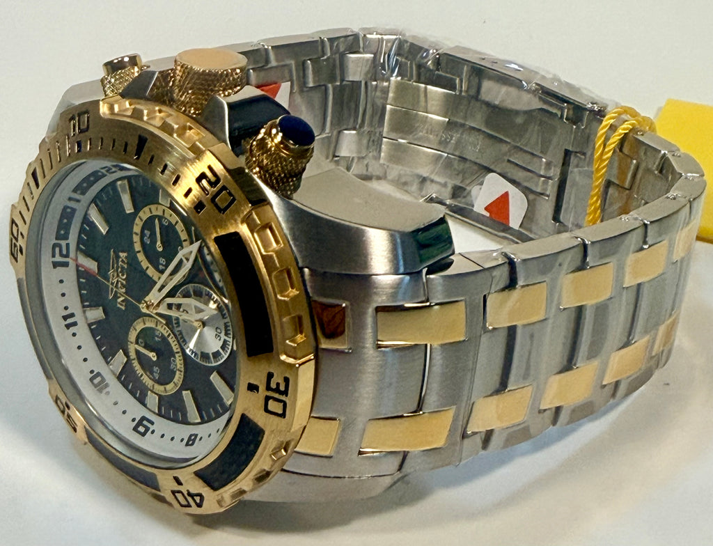 49852 Mens Pro Diver 51mm Goldtone Steel Abalone Dial Chronograph GMT Date Watch