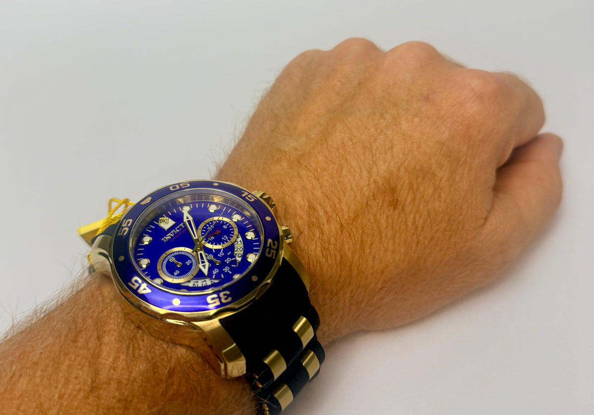 6983 Invicta 48mm Mens Pro Diver Chronograph Scuba Gold-Tone Blue Dial Watch