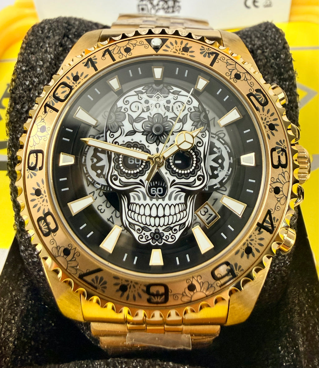 Invicta Pro Diver Dia De Los Muertos  43mm Gold Day of the Dead  48951 100m WR