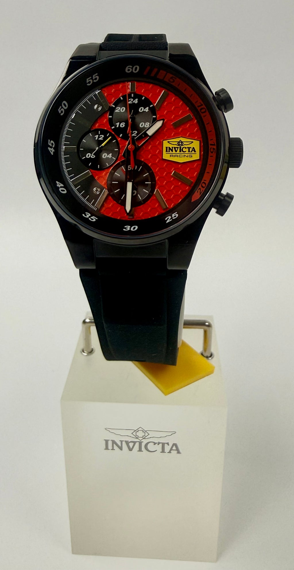 48877 Invicta Racing Champier Men's Watch 44mm Black Dial Chronograph In ABS Impact Case
