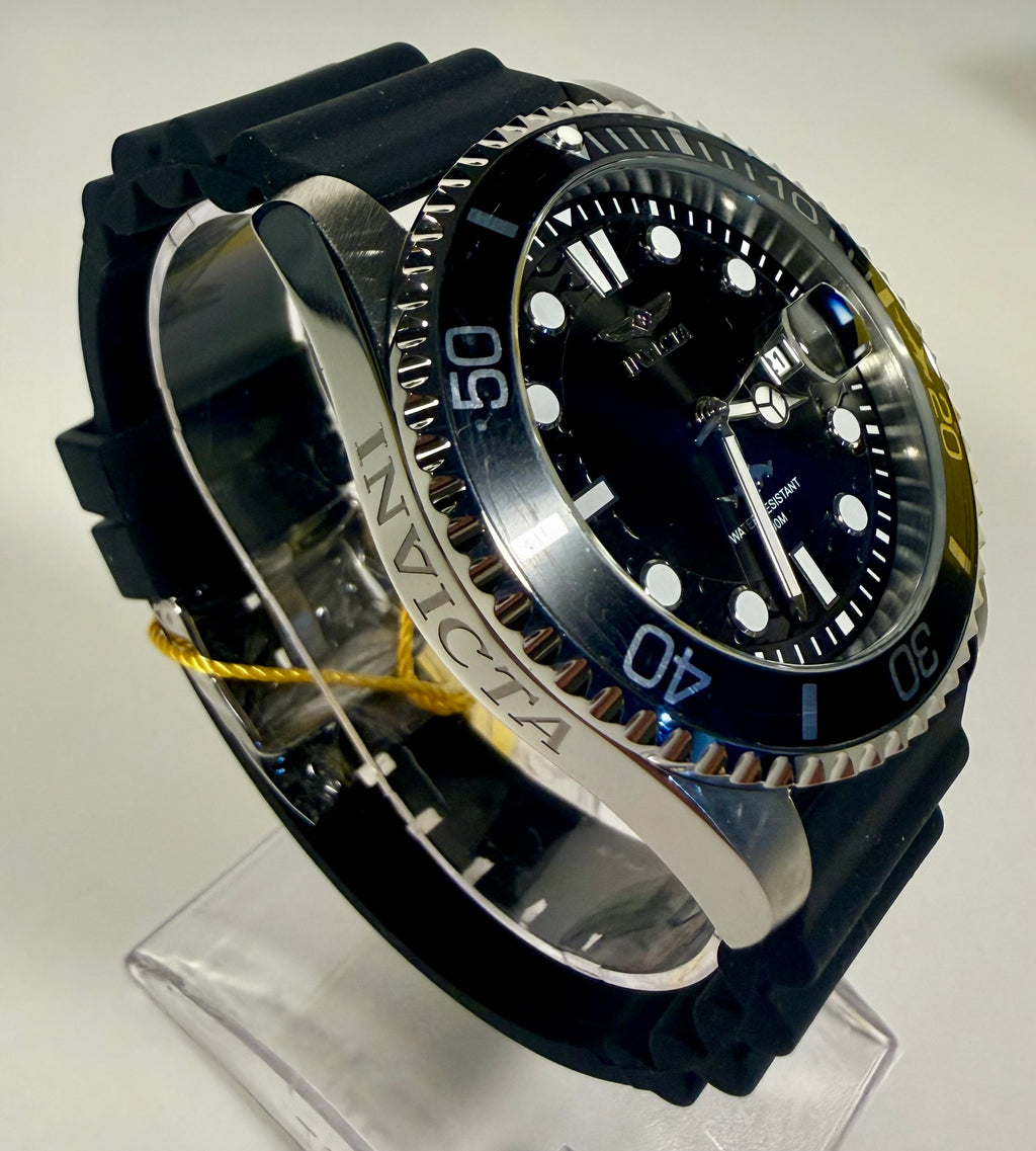 47161 Mens Pro Diver Stainless Steel Polyurethane Strap Black Dial 100m WR 48mm side