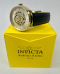 70029 Invicta Objet D'Art Automatic 44mm Gold Dial Black Leather Watch