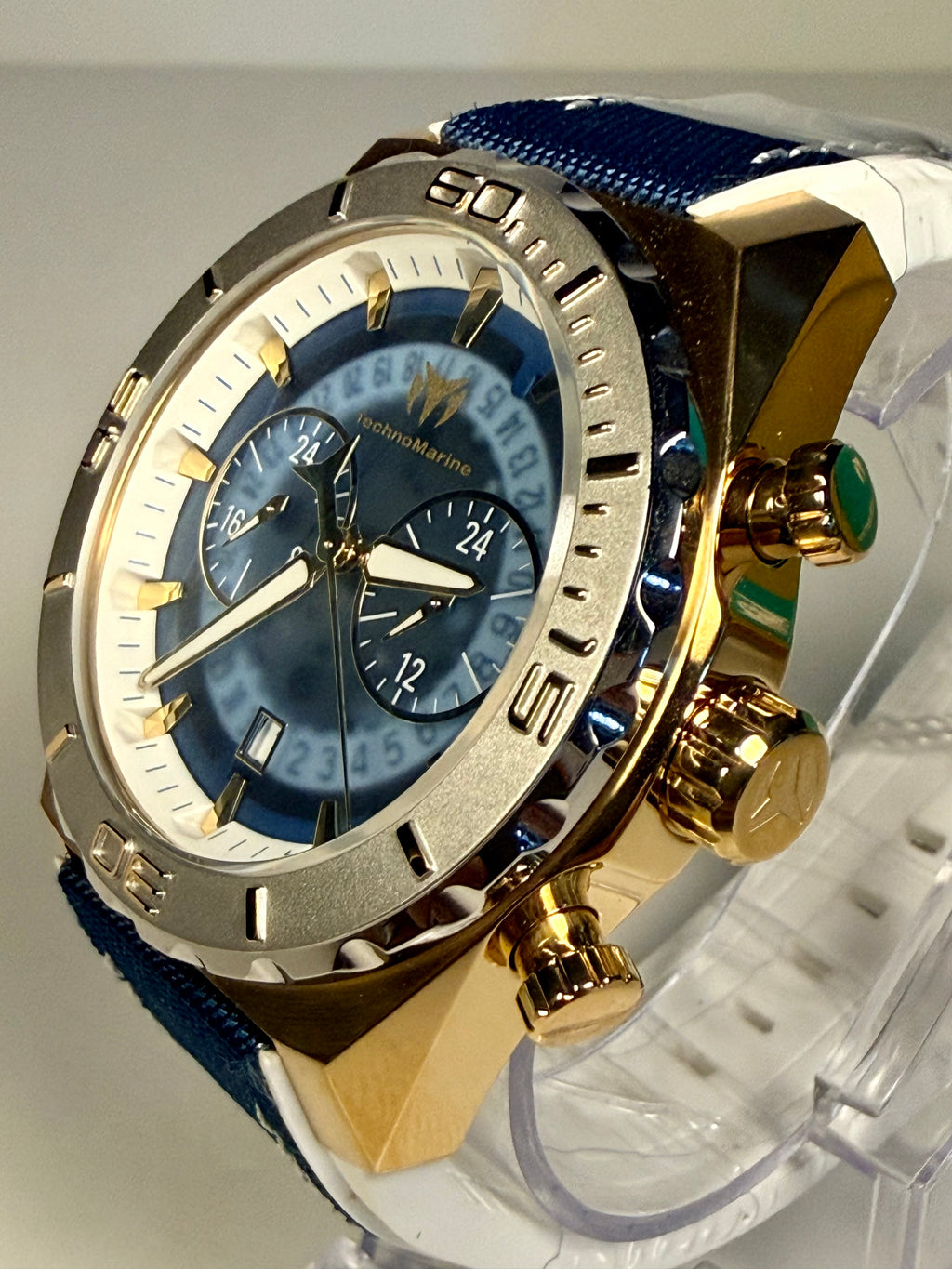 TechnoMarine Reef Shark Swiss Ronda Z50 Caliber Men's Watch - 48mm. White, Blue (ZG-TM-519007) Crown Side View