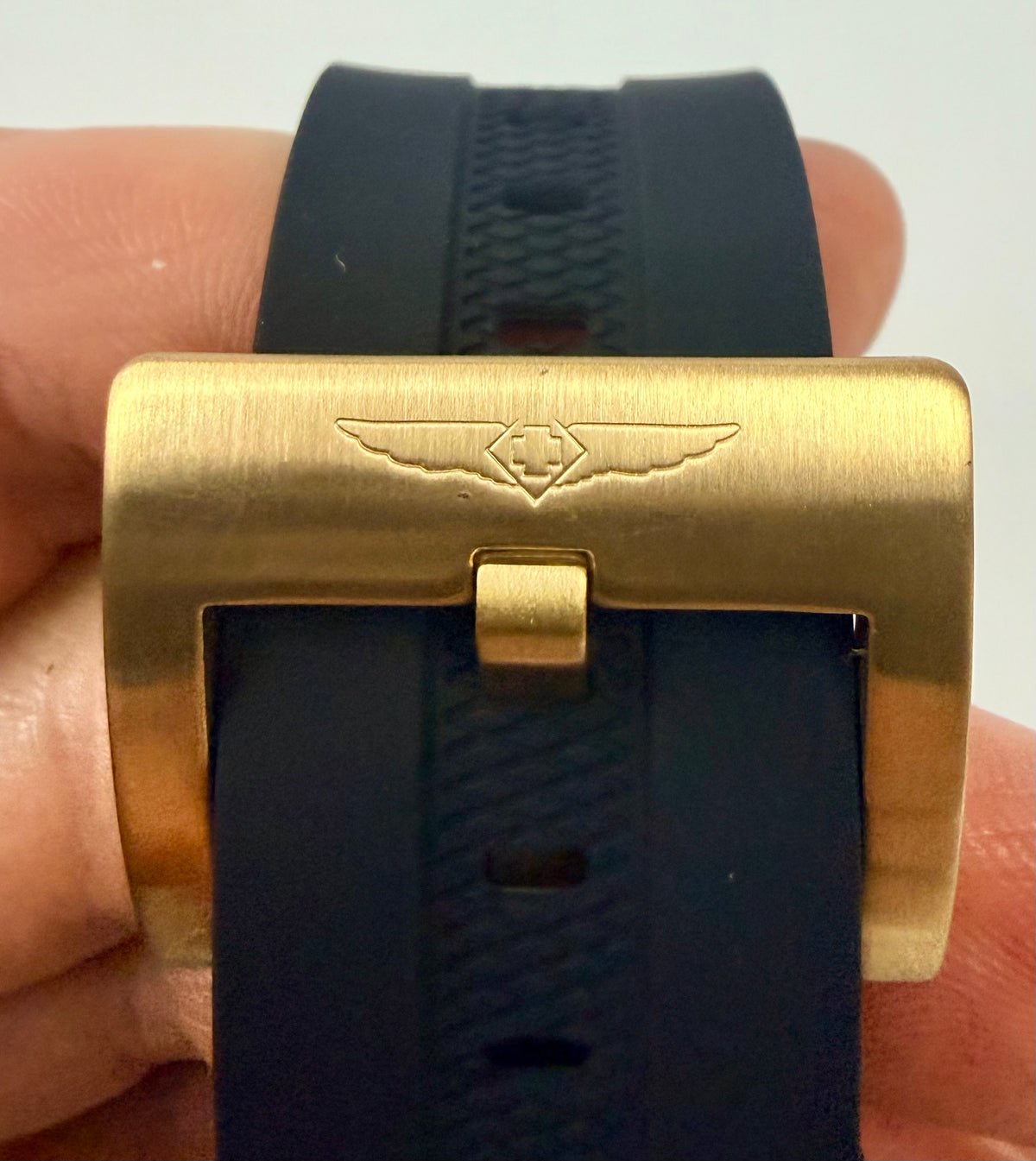 37185 Mens Pro Diver 50mm Case Gold and Blue Dial- Black Silicone Strap Watch