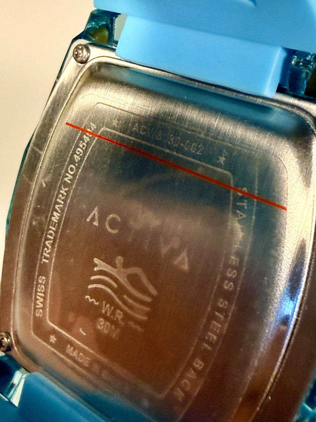 ACW8130-002 Activa by Invicta Digital Light Blue Poly Strap Mens Watch 46 mm NIB caseback