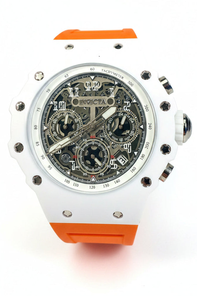 Invicta Racing Vaulthan 44 mm Orange Silicone Chronograph Black Dial Watch 69672