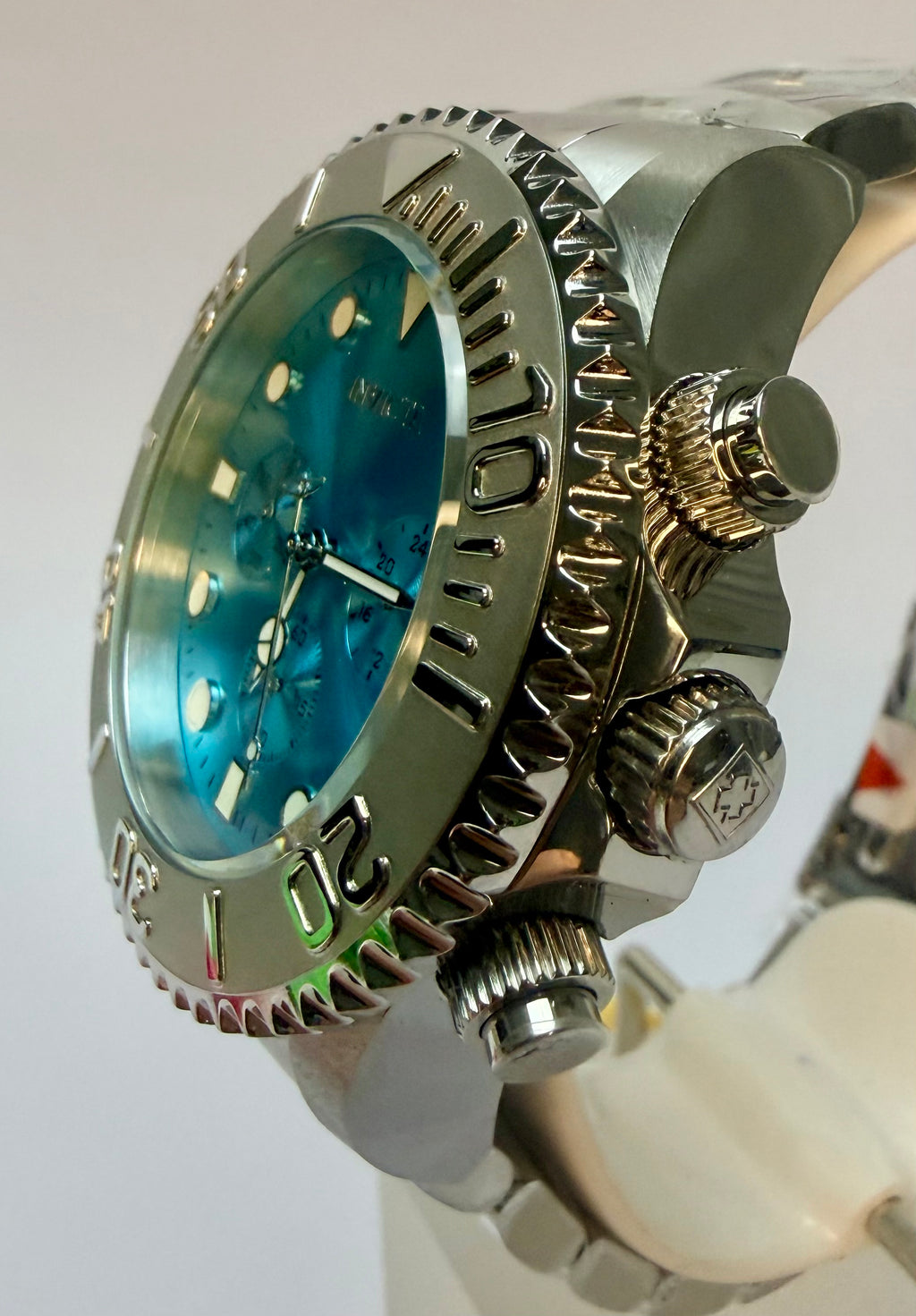49213 Invicta Grand Diver Stenoz Chronograph 47mm Stainless Light Blue Dial 200M