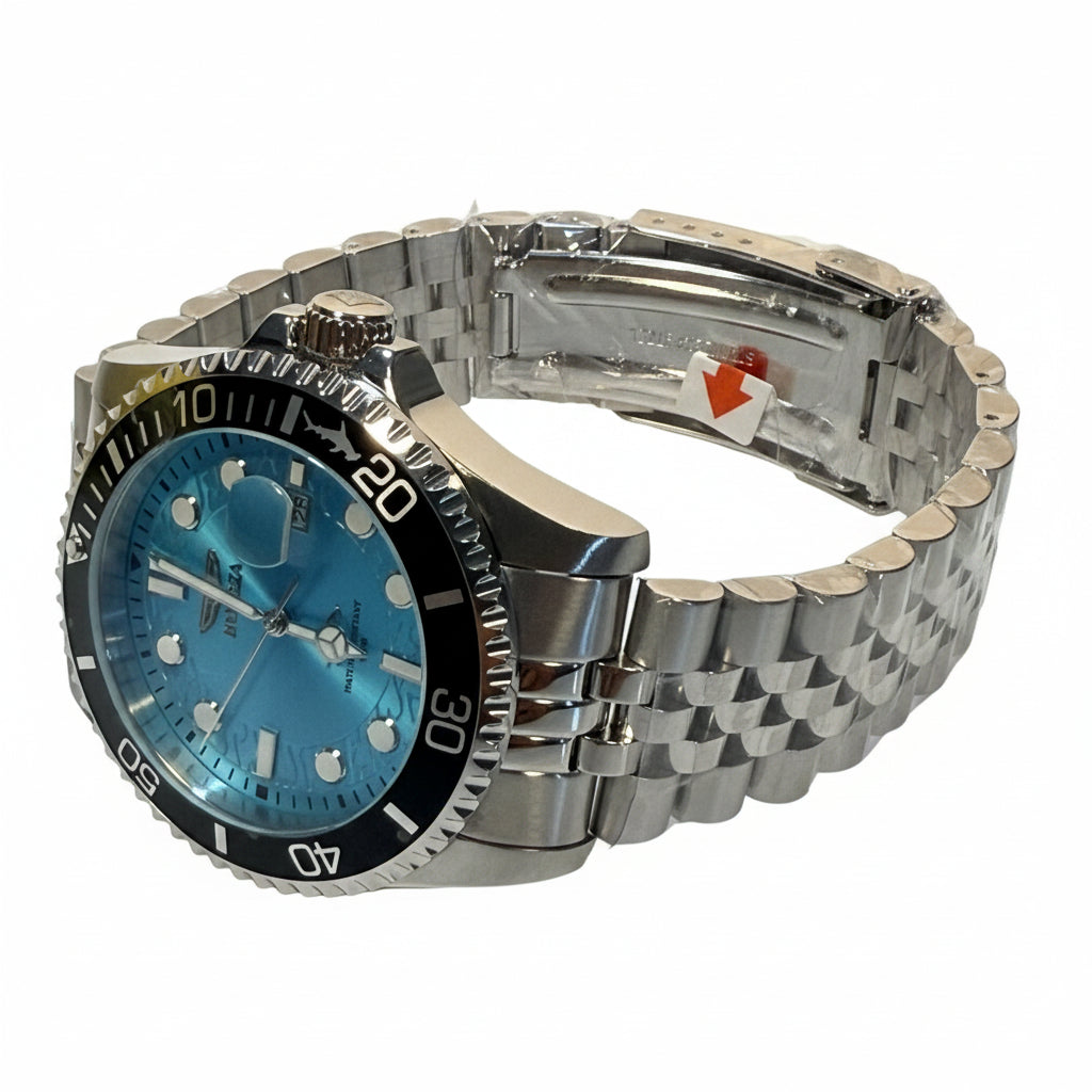 50804 Mens Pro Diver 100m WR Screw Down Crown 43mm Case Steel Bracelet Blue Dial lyihng flat