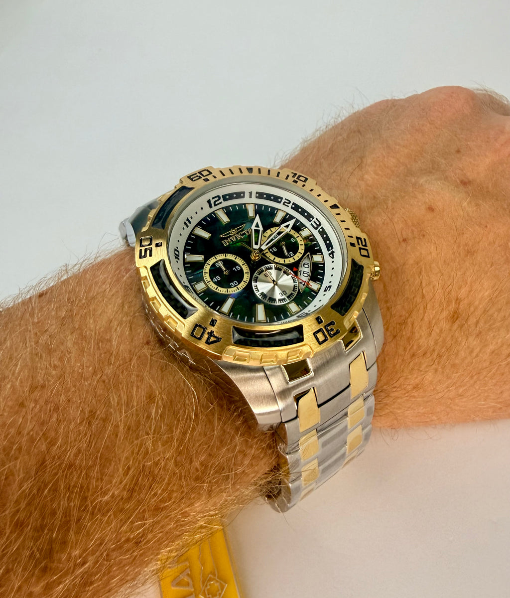 49852 Invicta Mens Pro Diver Scuba Abalone Dial Gold Tone Steel 51mm Watch