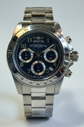 Invicta Speedway Torvane 17025 Men 39.5mm Chrono Steel Watch Black Textured Dialwith a blue face on a white surface