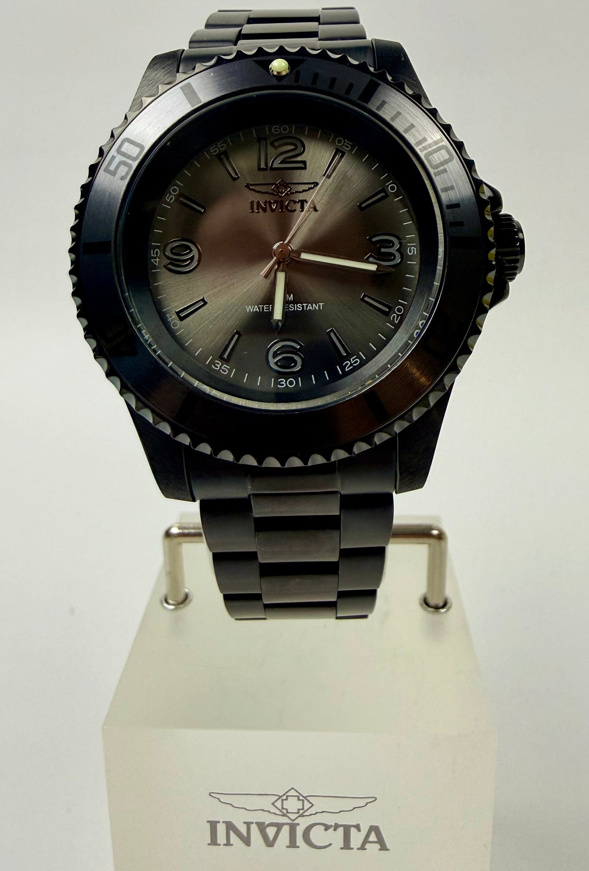 69727 41mm Invicta Specialty Velario Triple Black Dial Steel Bracelet Watch