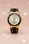 Invicta Ladies Angel Gold and black watch with a visible brand logo on a light gray background