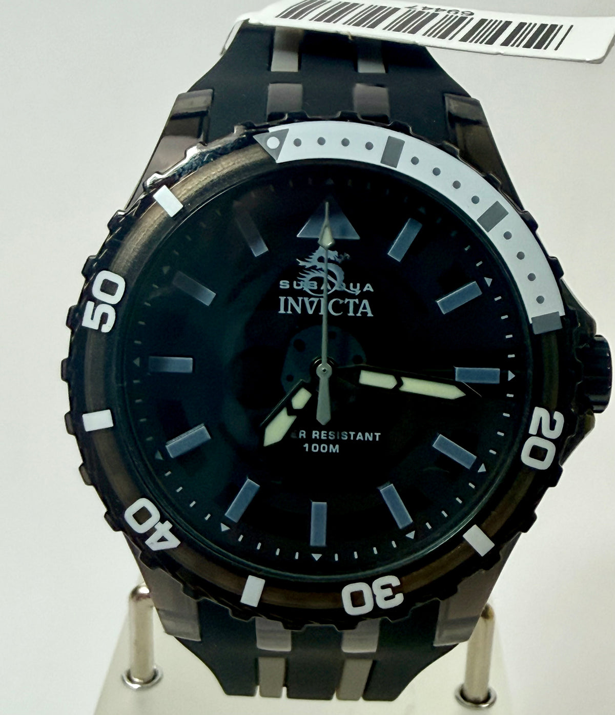 69447 44mm Subaqua Noma Stainless Steel Case Black Dial Silicone Strap Watch 