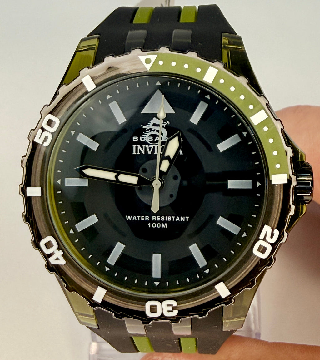 70035 Invicta Subaqua Olive Green Dial Silicone Strap Stainless Steel 44mm Watch