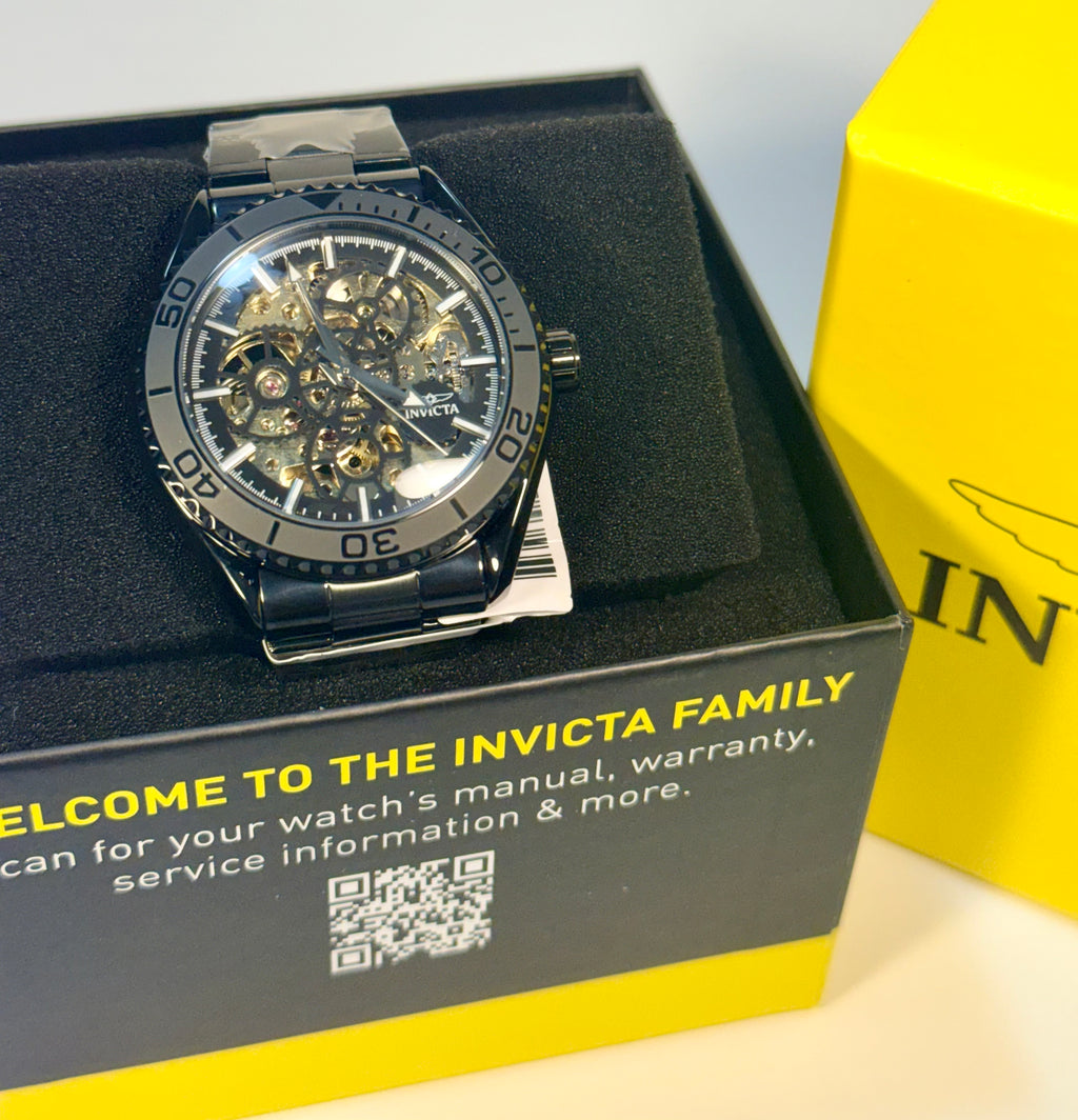 69507 Invicta Objet D Art Automatic Men Black Skeleton Dial Watch 41mm WR 30m in display box