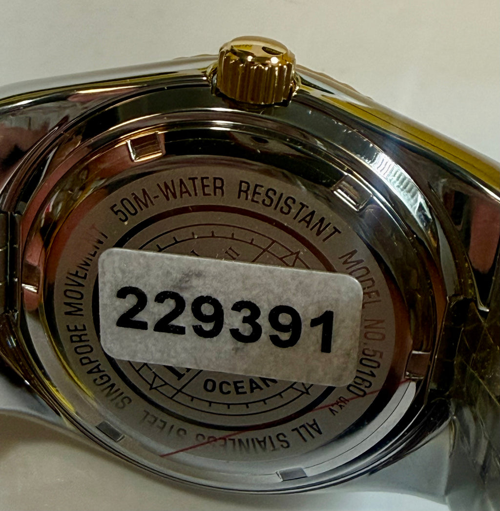 Back of a Invicta Ocean Voyage 38mm Pro Diver watch with '50M Water Resistant' and model number '229391' on a white background