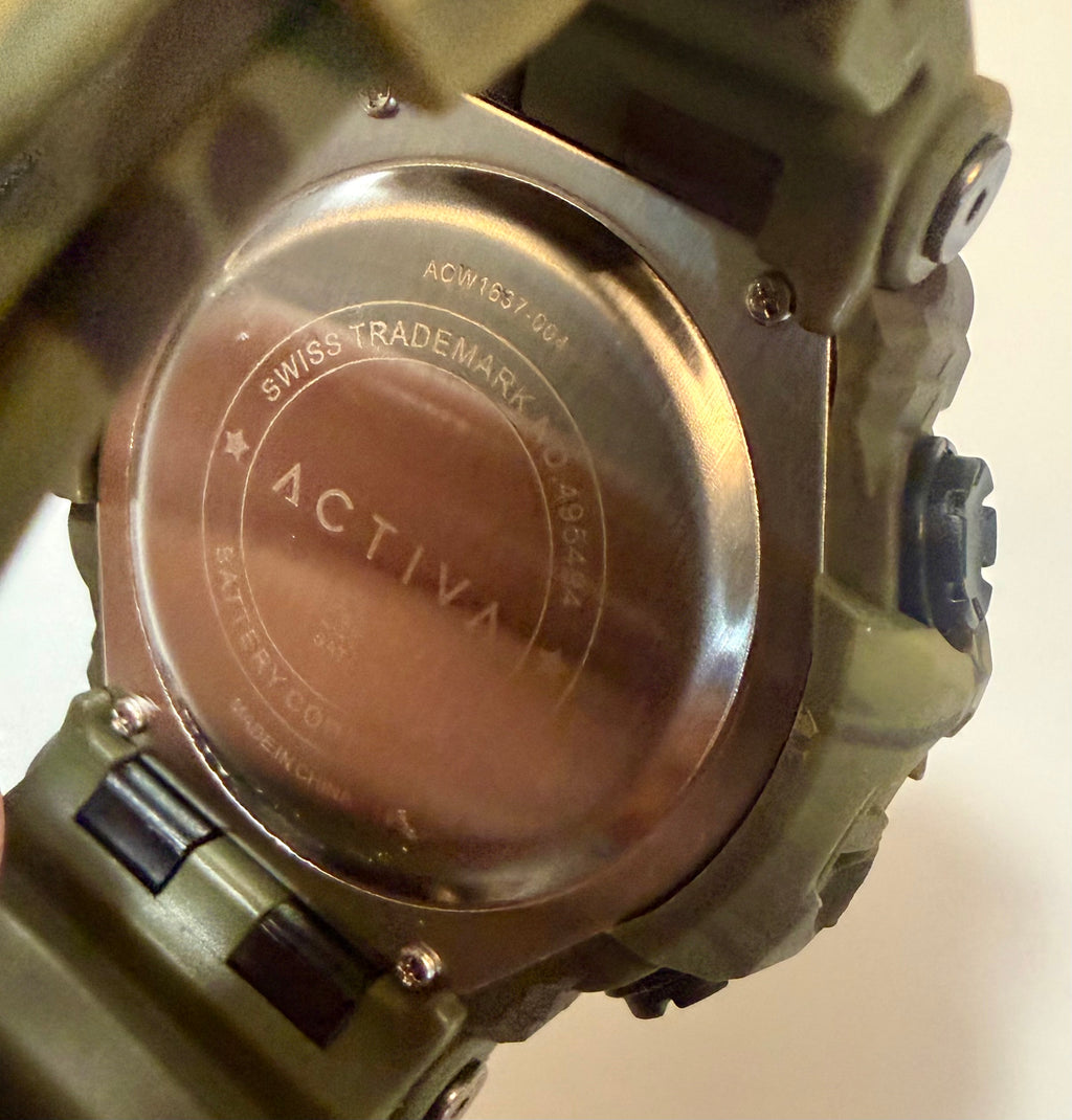 Activa X Black Ops 52mm Camouflage digital watch on a neutral background