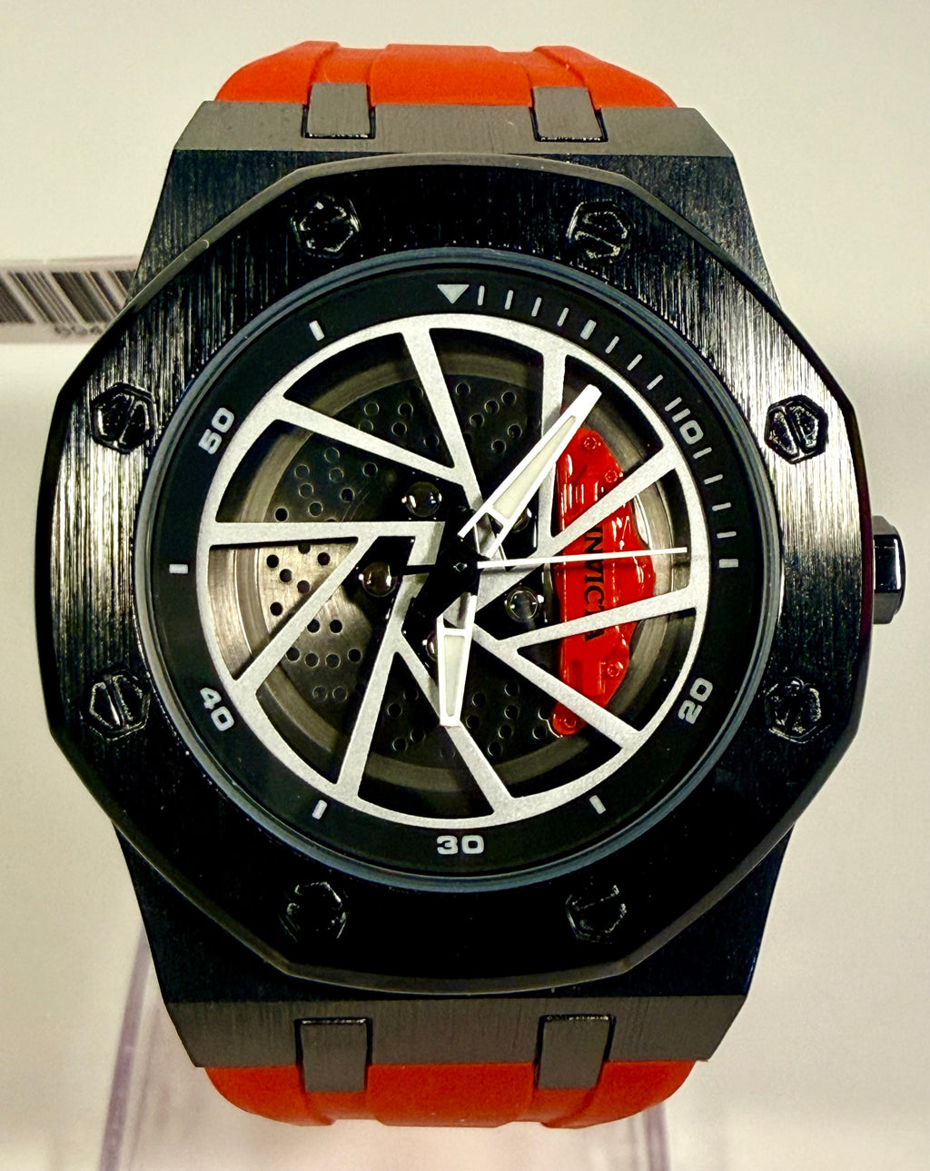 69491 Invicta Mens Speedway Rim Black Case Red Polyurethane Strap 42mm 30m Watch close up
