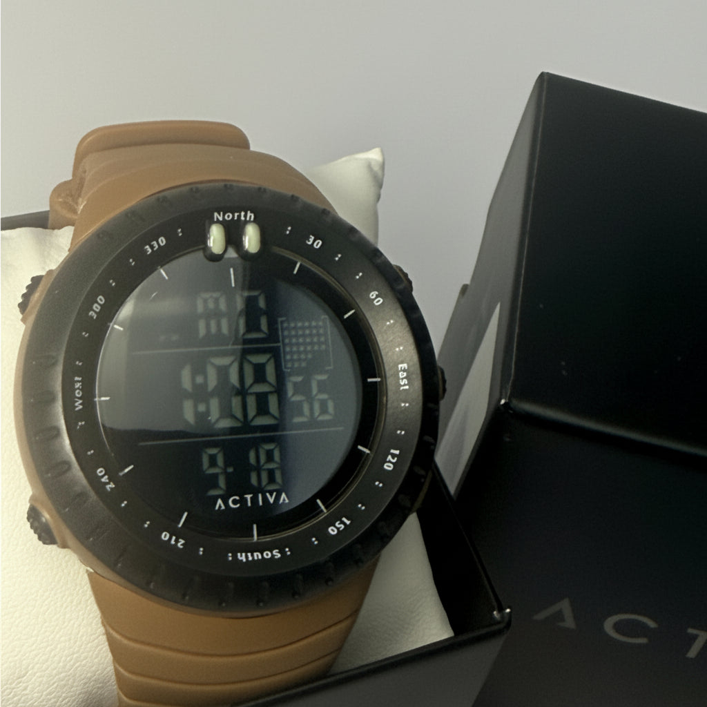 ACW1237-003 Digital Mens 53mm Tan Resin Chronograph Sport Watch