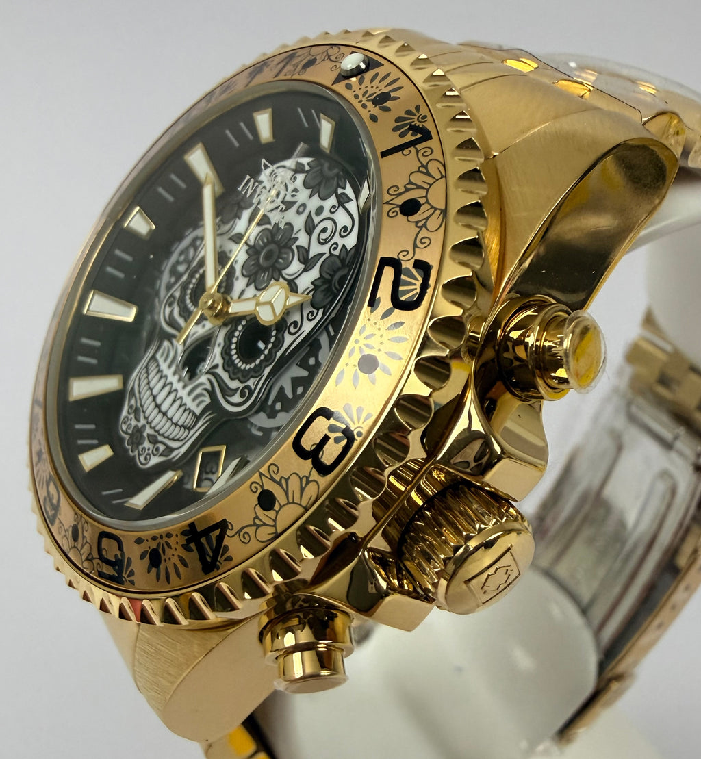 Invicta Pro Diver Dia De Los Muertos  43mm Gold Day of the Dead  48951 100m WR