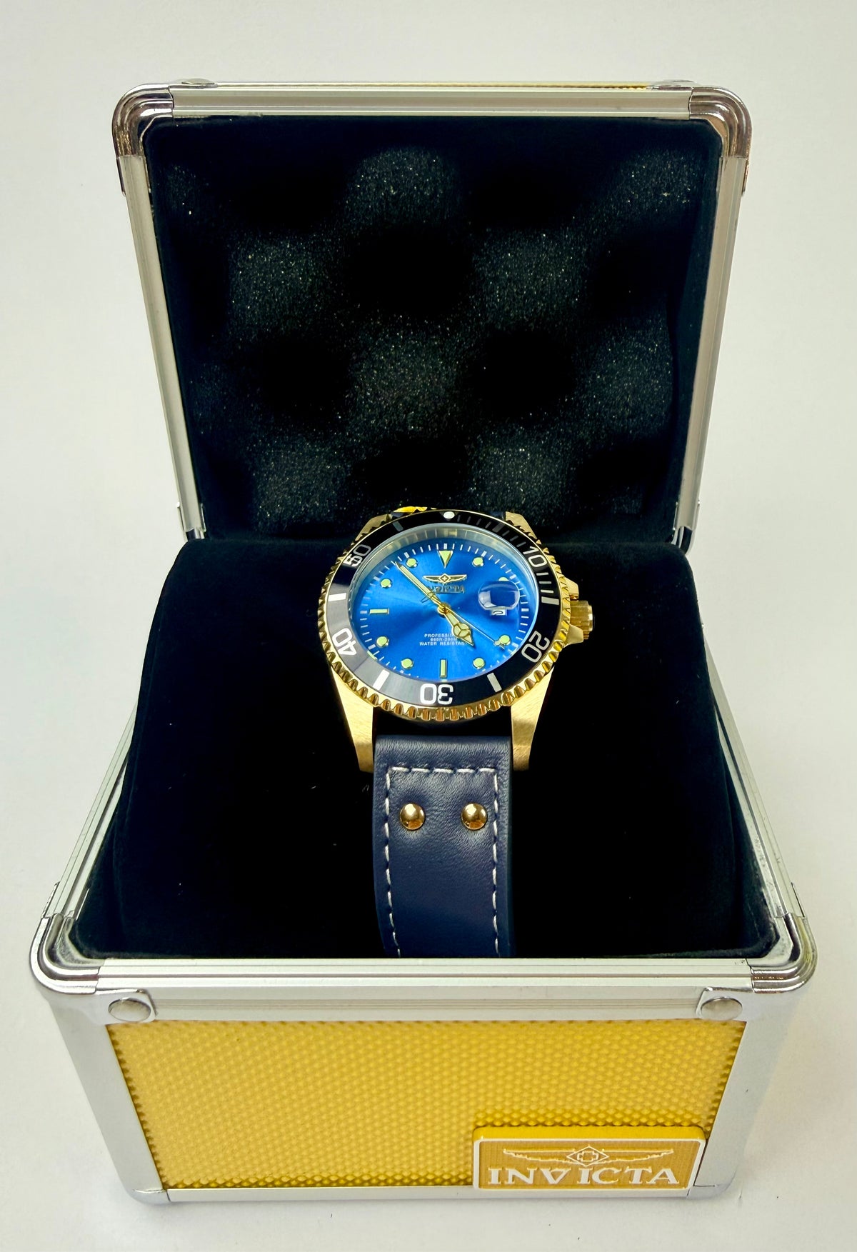 22076 43mm Mens Pro Diver  Blue Dial Watch Leather Strap Special Case