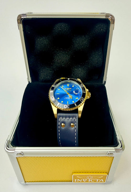 22076 43mm Mens Pro Diver  Blue Dial Watch Leather Strap Special Case