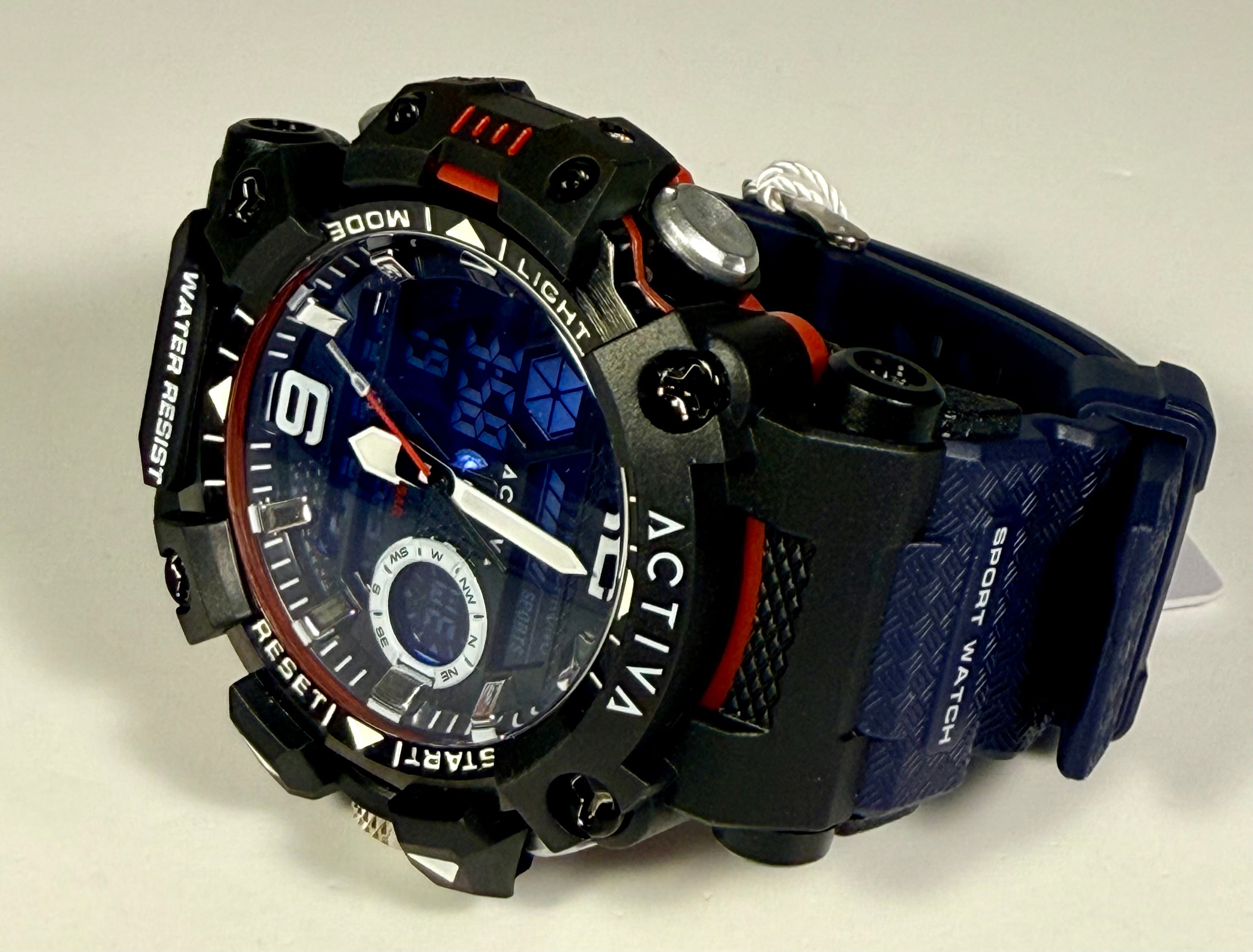 ACW8070-005 Activa X Tenon Mens Digital Black Dial Poly Strap Sport Watch 48mm lying flat