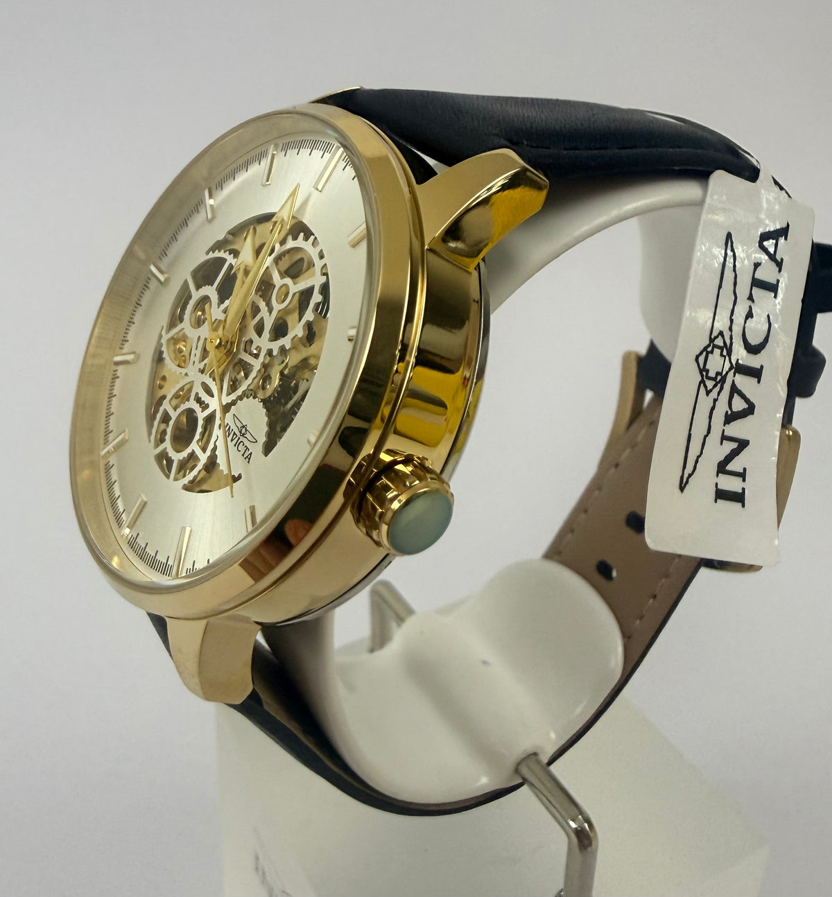 70029 Invicta Objet D'Art Automatic 44mm Gold Dial Black Leather Watch