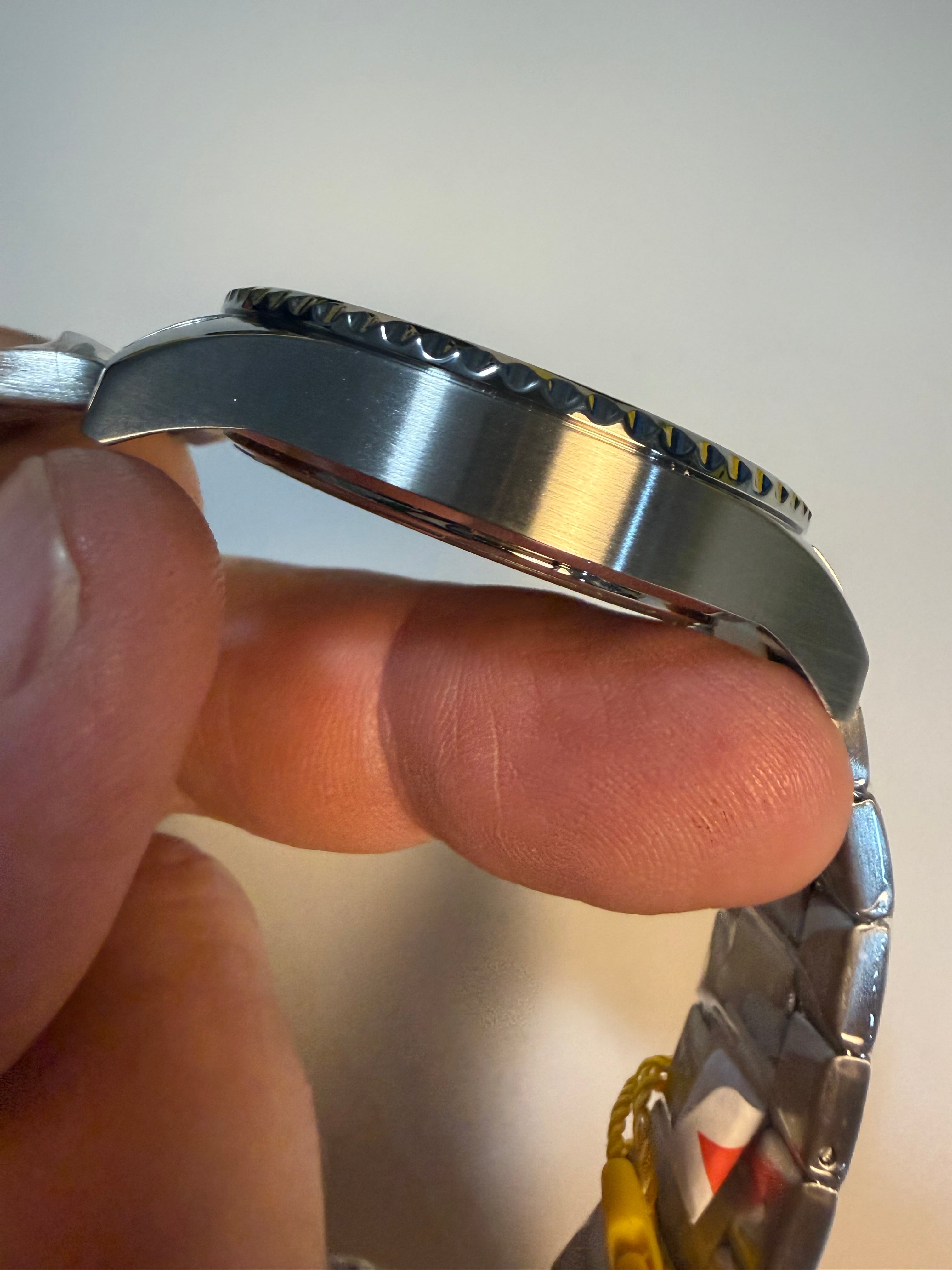 Close-up of a hand holding a Invicta Mens Pro Diverwatch with a blurred background