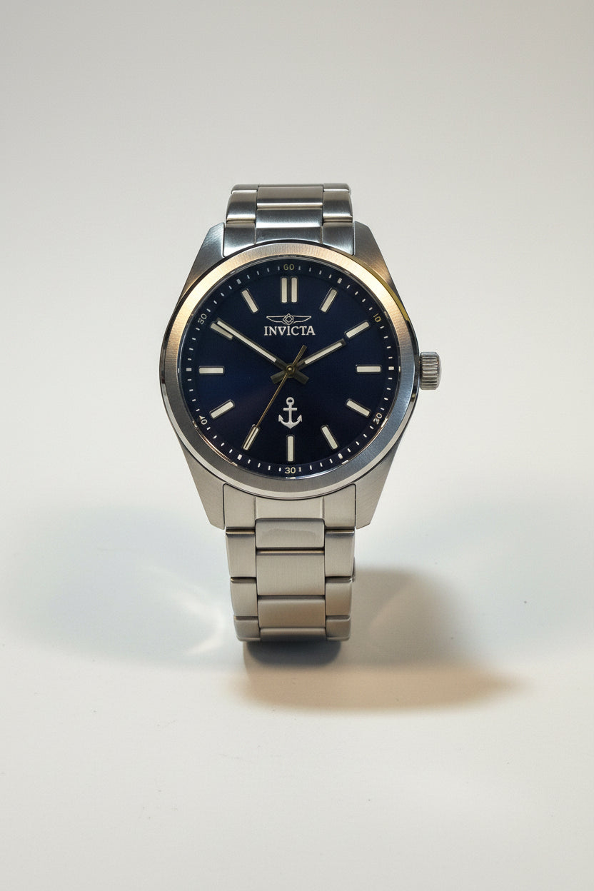 Invicta Ocean Voyage 41mm watch with a blue face on a white background