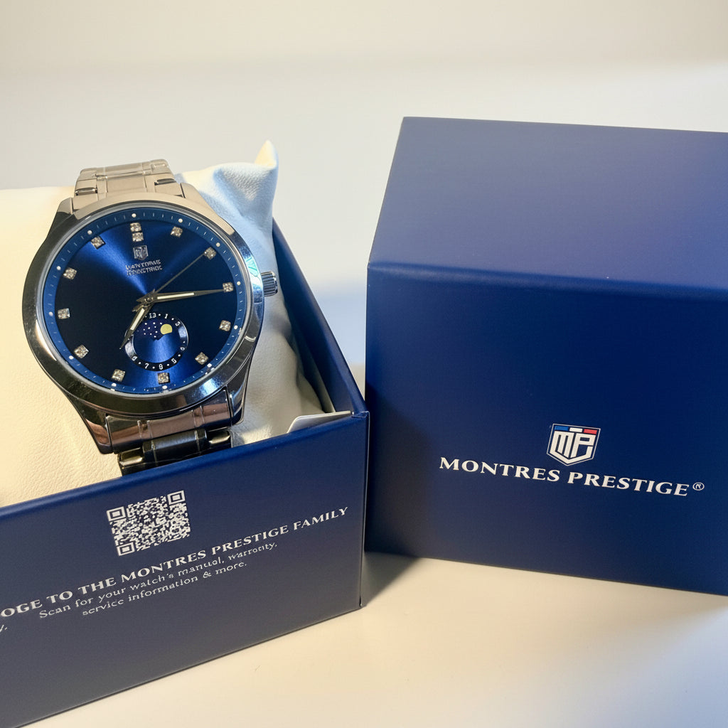MPW-0375 Montres Prestige by Invicta Mens Black Dial 42mm Moon Phase Watch