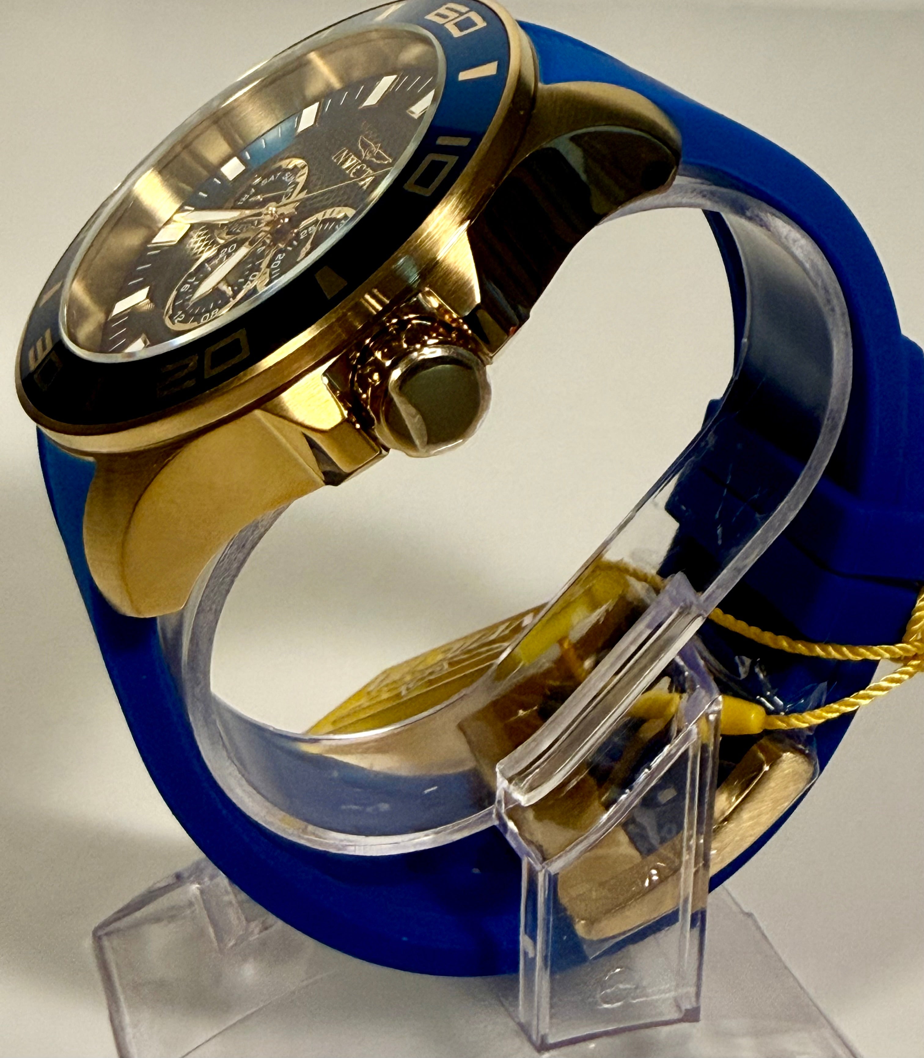 28002 Invicta Mens Pro Diver Impact Blue Dial Gold Tone Silicone 50mm 100m Watch side