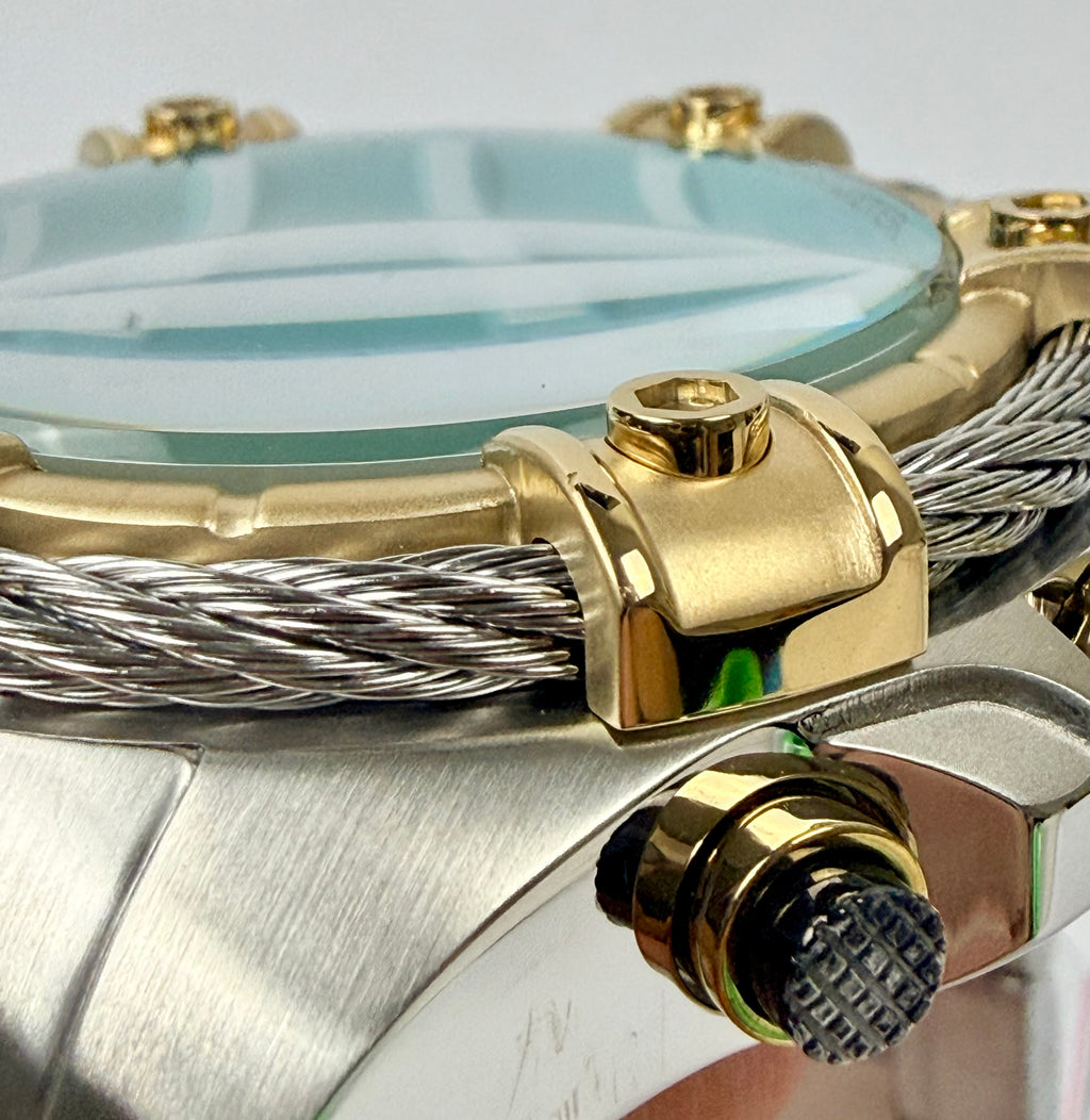 69802 Invicta Mens Bolt Valkir Gold 2 Tone Braided Steel Light Blue Dial 52mm Watch