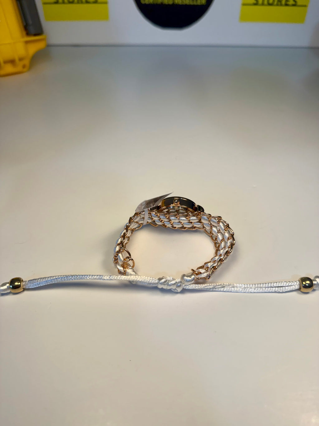 Ladies Montres Prestigewith braided design on a white background
