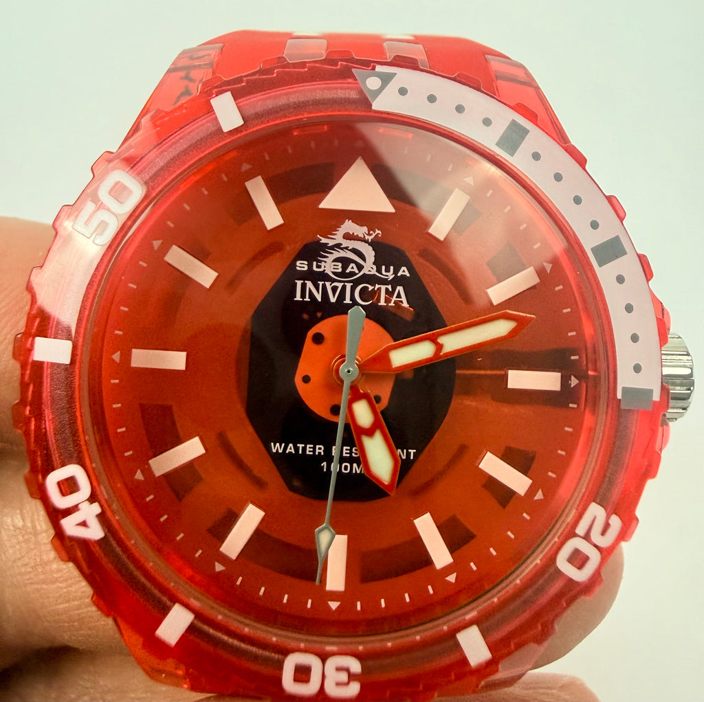 69450 Invicta Subaqua Noma 44mm Red White Dial Silicone Stainless Watch