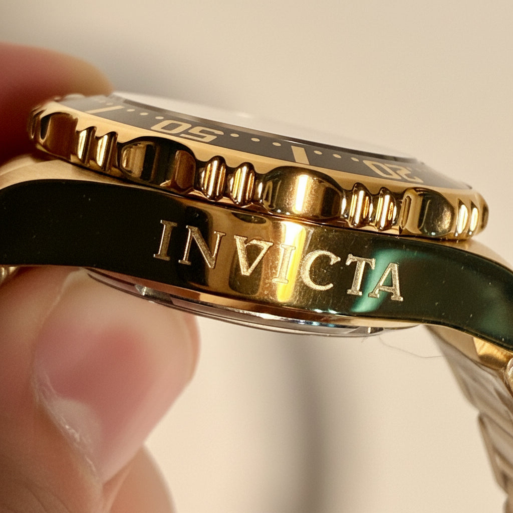 Invicta Pro Diver Swiss Ronda 585 Caliber Women's Watch w/ Mother of Pearl Dial - 30mm, Gold (ZG-2962) laser etching