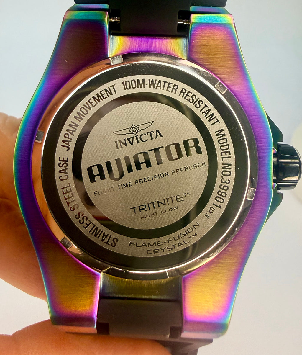 39901 Invicta Aviator Ascend Men's Watch 50mm Iridescent Steel Case Black Strap