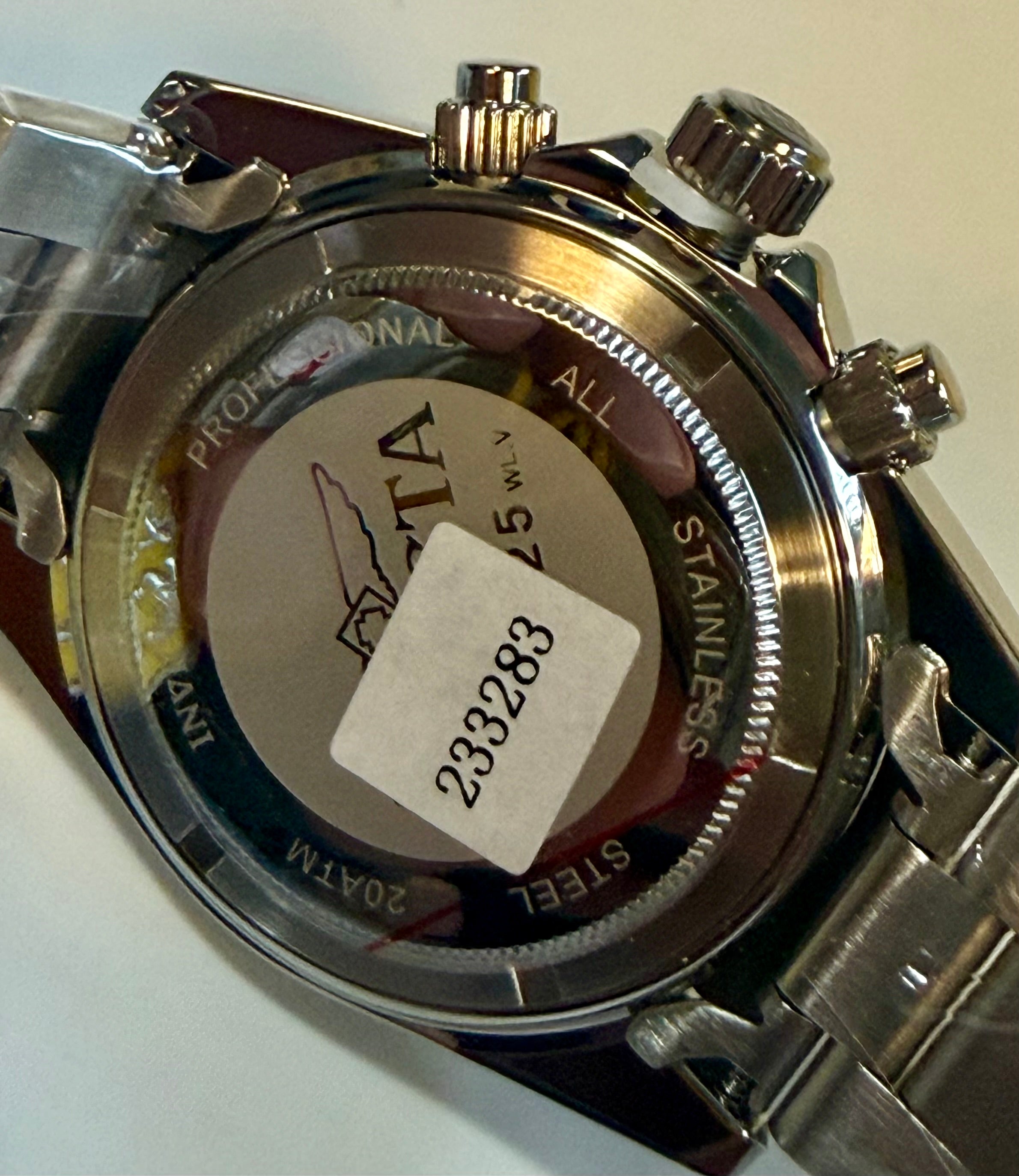 Close-up of a Invicta Speedway Torvane 17025 Men 39.5mm Chrono Steel Watch Black Textured Dialh case with brand logo and model number on a white background