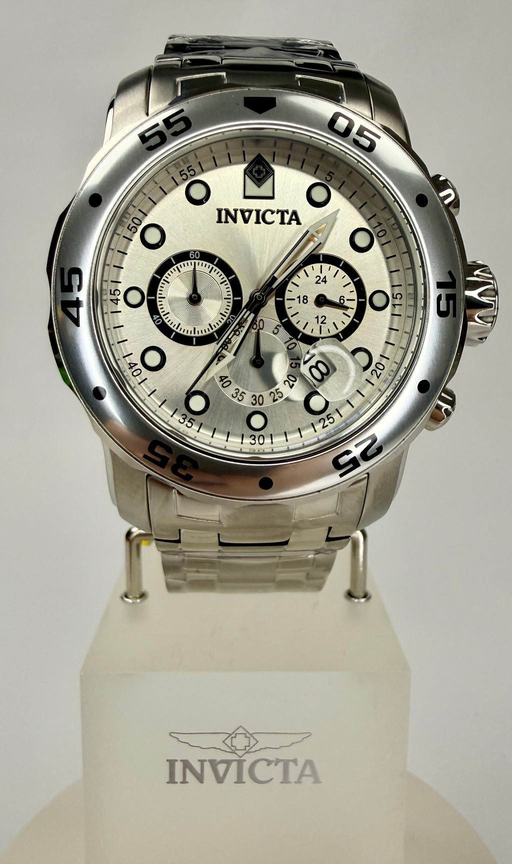 0071 Mens Pro Diver Scuba 48mm Stainless Steel Chronograph Silver Dial 200m Watch