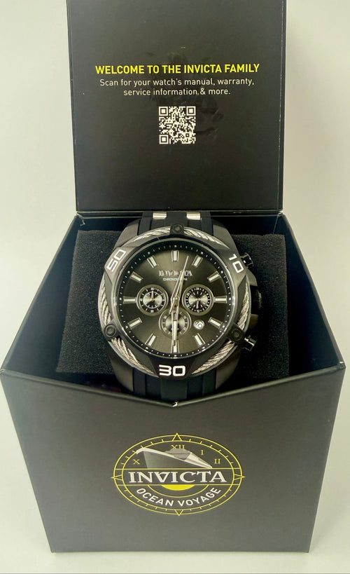 34145 Mens Invicta Bolt Vanguard 50mm Steel Black Dial Polyurethane Strap Watch 100M WR