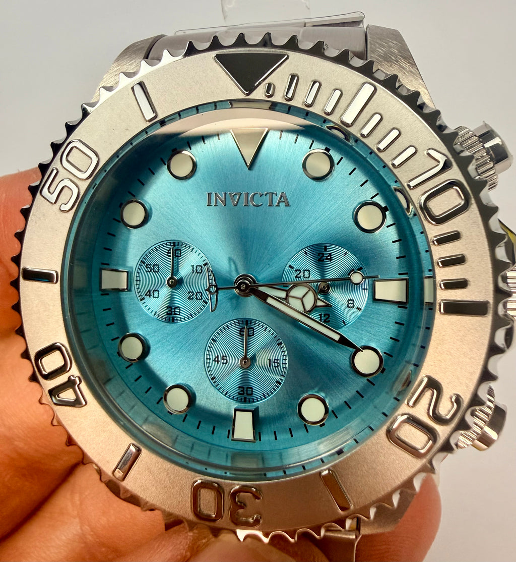 49213 Invicta Mens Pro Diver 47mm Stainless Steel Light Blue Dial Chronograph Watch