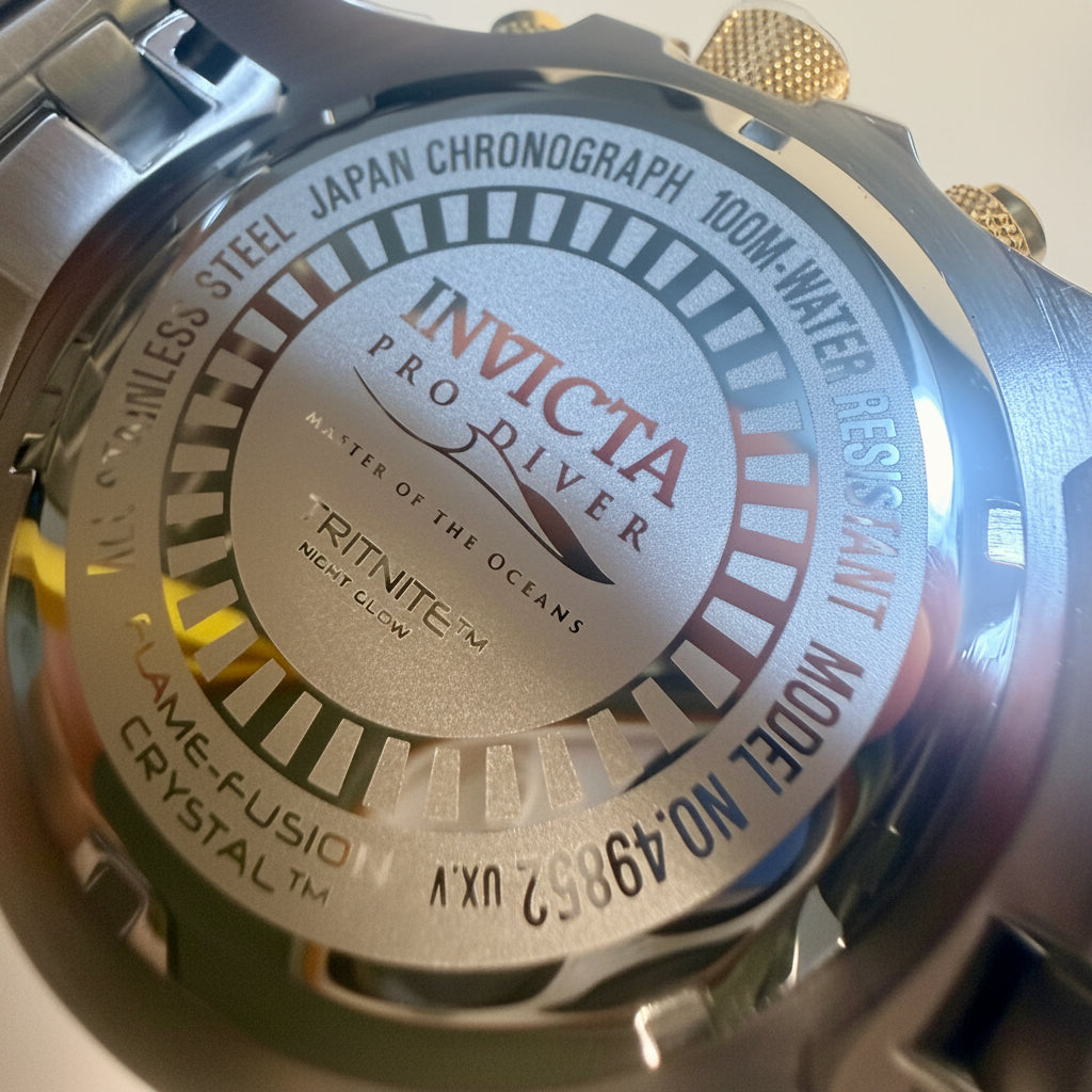 49852 Mens Pro Diver 51mm Goldtone Steel Abalone Dial Chronograph GMT Date Watch