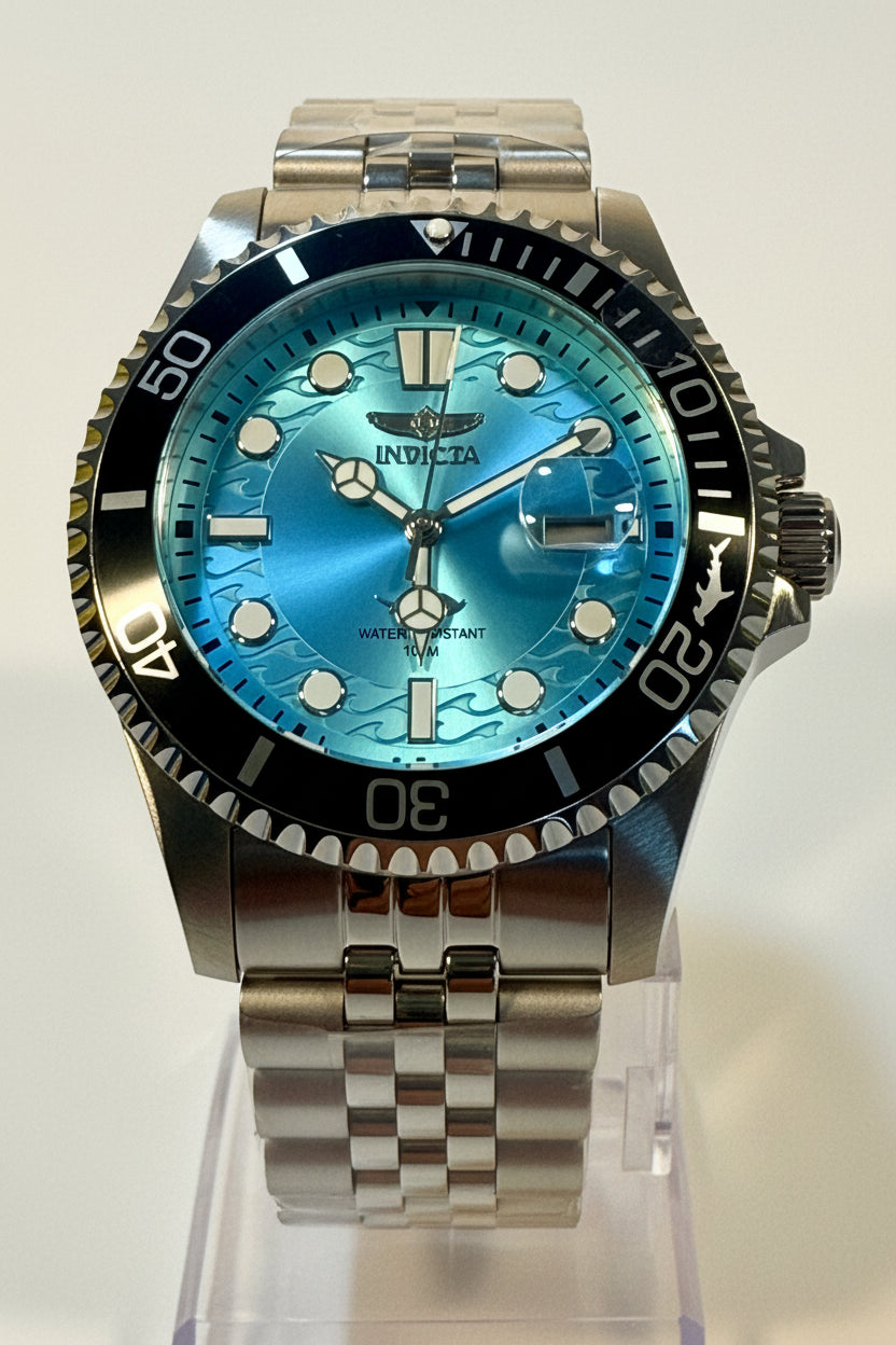 50804 Mens Pro Diver 100m WR Screw Down Crown 43mm Case Steel Bracelet Blue Dial