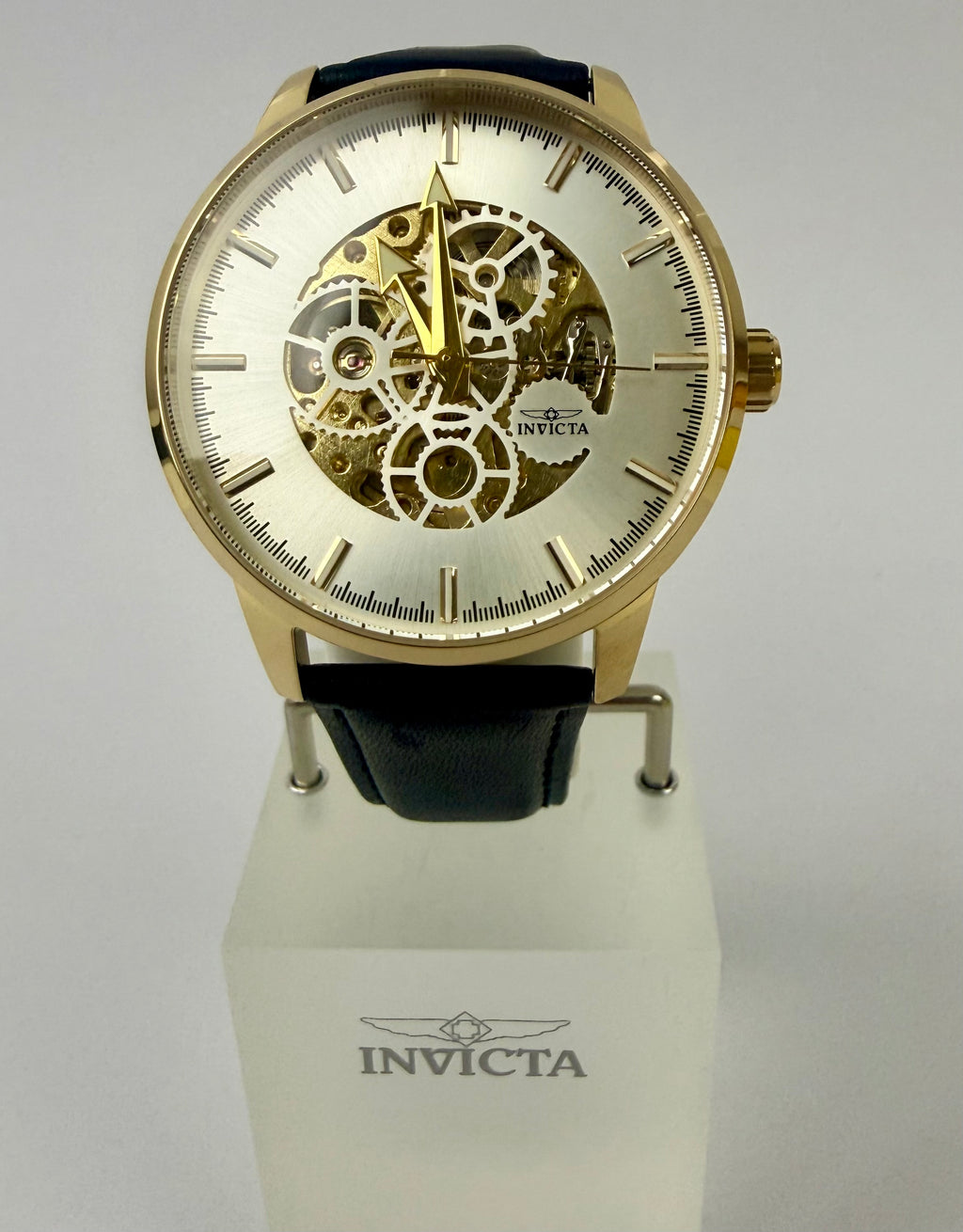 70029 Invicta Objet D'Art Automatic 44mm Gold Dial Black Leather Watch