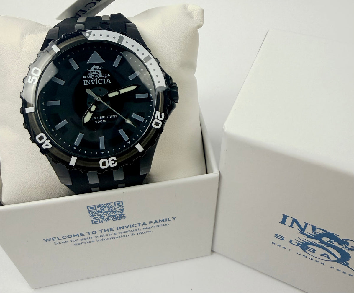 69447 44mm Subaqua Noma Stainless Steel Case Black Dial Silicone Strap Watch 